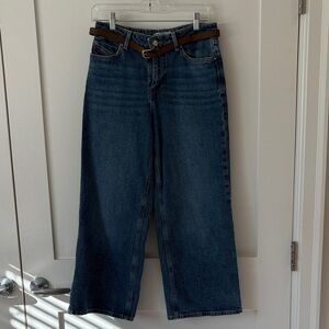 Zara Wide-Leg Jeans in Dark Blue with Brown Belt